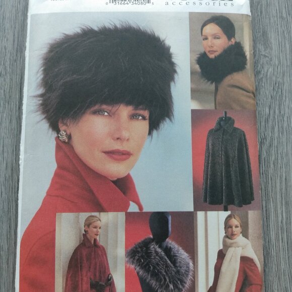 Vintage Vogue Winter Hat Sewing Pattern Collar, Stole, Capelet, Cape UNCUT 7505 - Picture 9 of 10